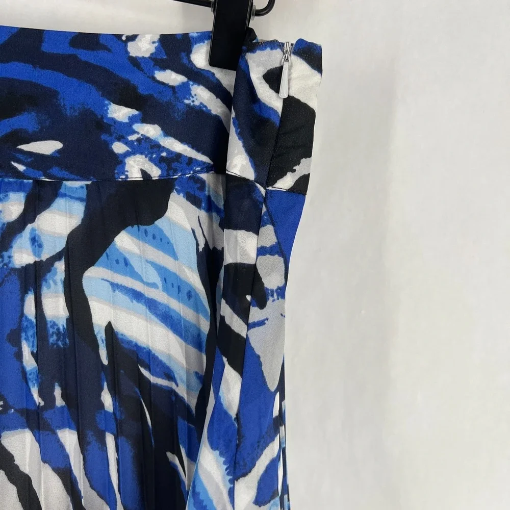 Black Label by Chico's Maxi‎ Skirt Womens M Blue White Zebra Print Lined Pleated